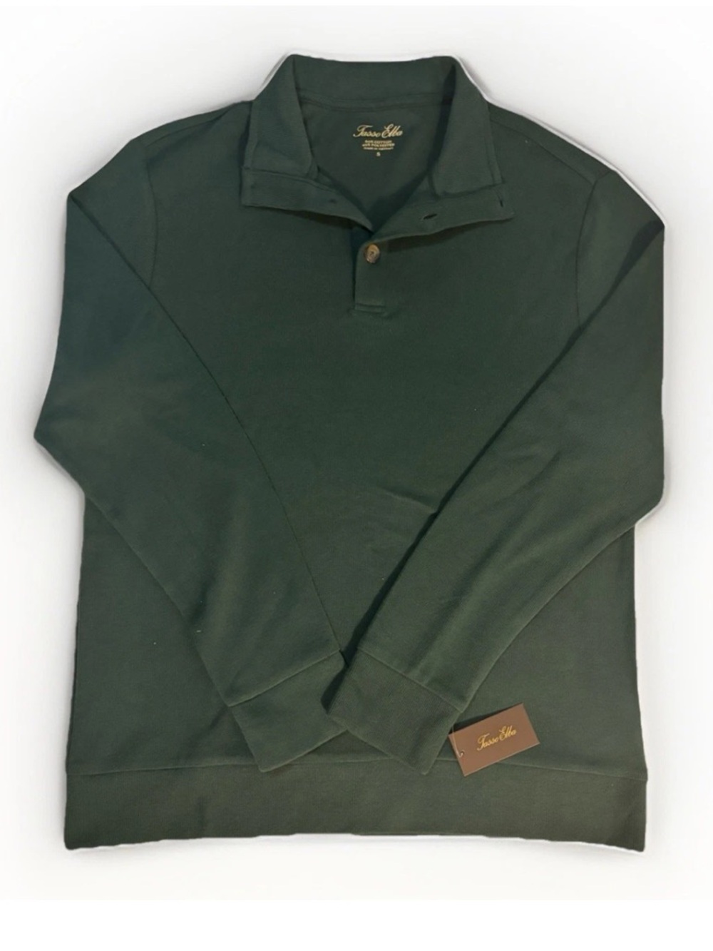 Tasso Elba Men’s Dark Green Long-sleeve Ribbed Buttoned Neck Shirt Size S NWT